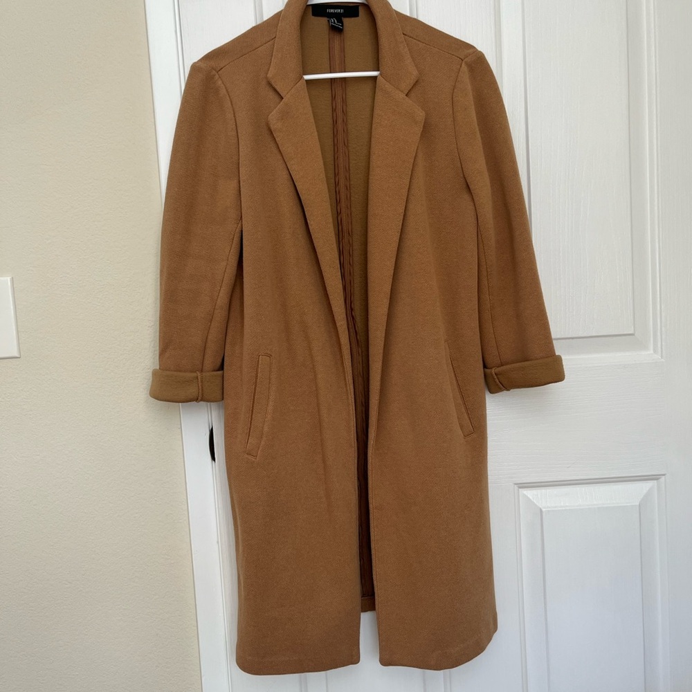 Forever 21 Camel Open-Front Trench Coat